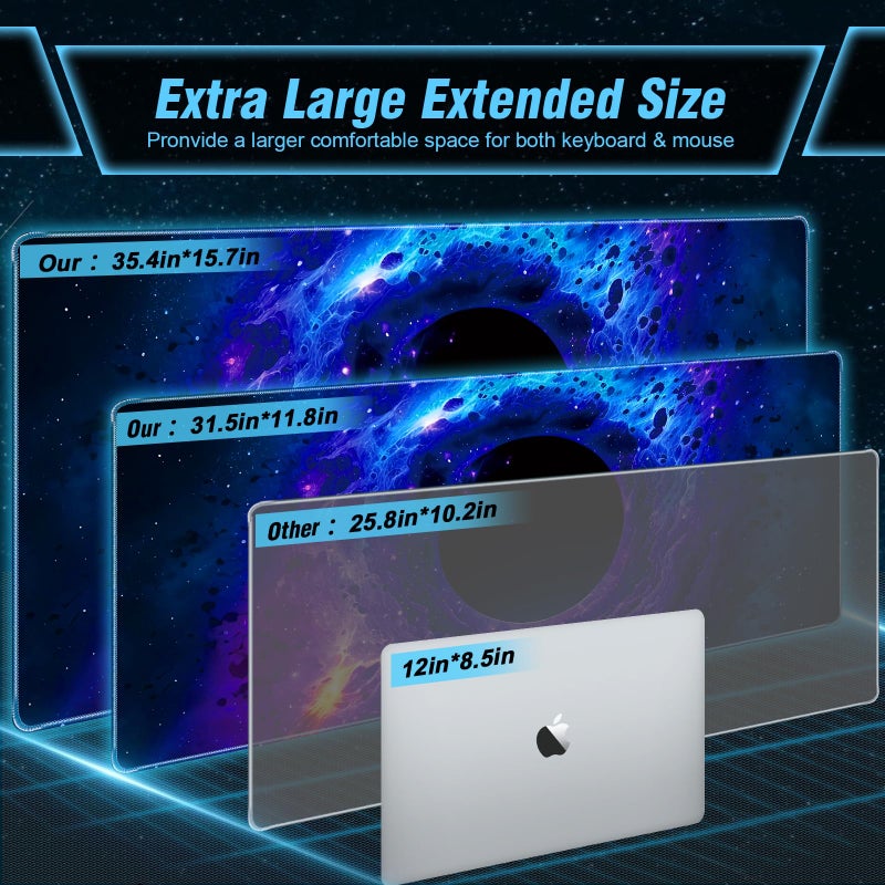 WeCool Mysterious Black Hole Cool Technology Style Gaming Mouse Pad, Superior Smooth Fabric & Non-Slip Base for Excellent Maneuverability & Maximum Stability, 31.5 x 11.8in XXL Gaming Mouse Pad - Image 5