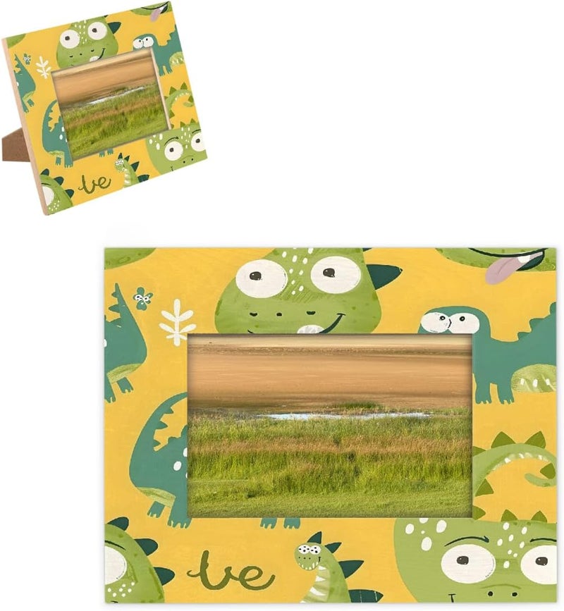 5x7inch Picture Frame Wood Dinosaur Cute Dudde Funny Photo Frames With Mat Wall And Tabletop Display Wall Hanging Photo Frame For Home DéCor And Family Friends Wedding Gift Ideas - Image 1