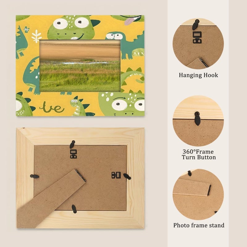 5x7inch Picture Frame Wood Dinosaur Cute Dudde Funny Photo Frames With Mat Wall And Tabletop Display Wall Hanging Photo Frame For Home DéCor And Family Friends Wedding Gift Ideas - Image 3