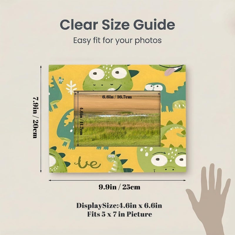 5x7inch Picture Frame Wood Dinosaur Cute Dudde Funny Photo Frames With Mat Wall And Tabletop Display Wall Hanging Photo Frame For Home DéCor And Family Friends Wedding Gift Ideas - Image 2