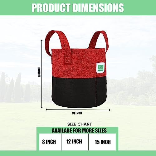 GREENSHEEP Geo Fabric Grow Bags UV Treated Gardening Cotton Pots Terrace Indoor Outdoor Home Balcony Nursery Leafy Vegetable Fruits and Flower (Black & Red Round 400 GSM Size 10x10 Pack of 5) - Image 2