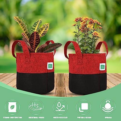 GREENSHEEP Geo Fabric Grow Bags UV Treated Gardening Cotton Pots Terrace Indoor Outdoor Home Balcony Nursery Leafy Vegetable Fruits and Flower (Black & Red Round 400 GSM Size 10x10 Pack of 5) - Image 5