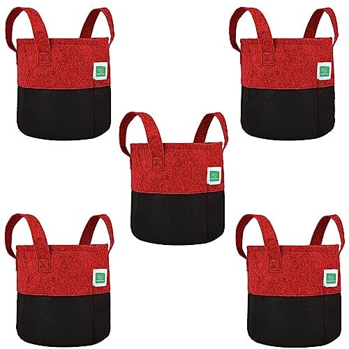 GREENSHEEP Geo Fabric Grow Bags UV Treated Gardening Cotton Pots Terrace Indoor Outdoor Home Balcony Nursery Leafy Vegetable Fruits and Flower (Black & Red Round 400 GSM Size 10x10 Pack of 5) - Image 1