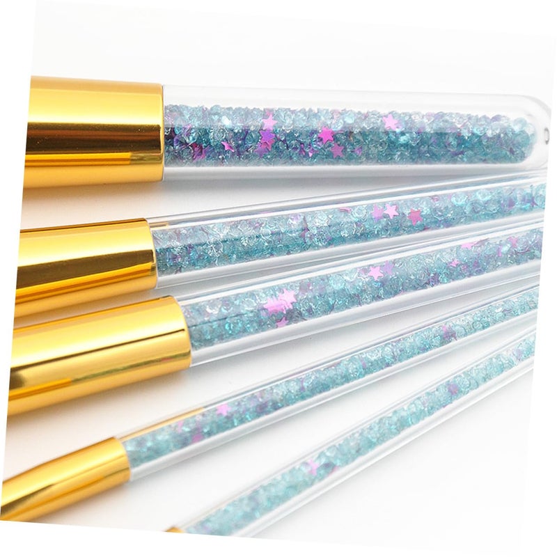 5 Pcs Makeup Brush Transparent Handle Powder Brush with Blue Crystal Particles Gold Ferrule Pink Bristles for Women Daily and Professional Use - Image 4
