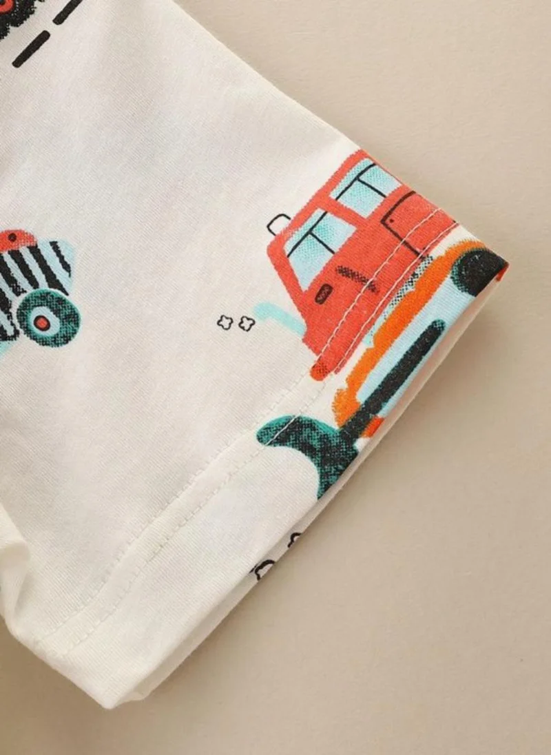 يونيكي White Conversational Printed Round Neck Cotton T-shirt