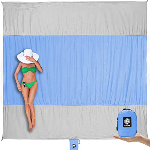 WEKAPO Beach Blanket Sandproof, Extra Large Beach Mat, Big & Compact Sand Free Mat Quick Drying, Lightweight & Durable with 6 Stakes & 4 Corner Pockets (Periwinkle Blue, 7x7 FT (1～3 person)) - Image 1