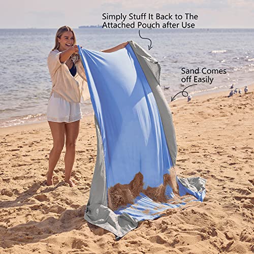 WEKAPO Beach Blanket Sandproof, Extra Large Beach Mat, Big & Compact Sand Free Mat Quick Drying, Lightweight & Durable with 6 Stakes & 4 Corner Pockets (Periwinkle Blue, 7x7 FT (1～3 person)) - Image 5