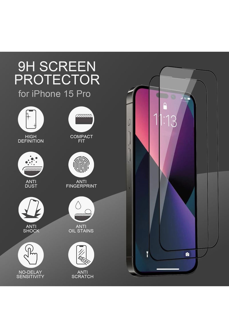 TLAXCA حافظة 4 في 1 لهاتف iPhone 15 Pro مع حامل حلقة الكاميرا 2 × واقي شاشة من الزجاج المقسى و1 × حبل للهاتف الخلوي العالمي مع غطاء هاتف مغناطيسي بحزام رقبة من النايلون قابل للتعديل - Image 4