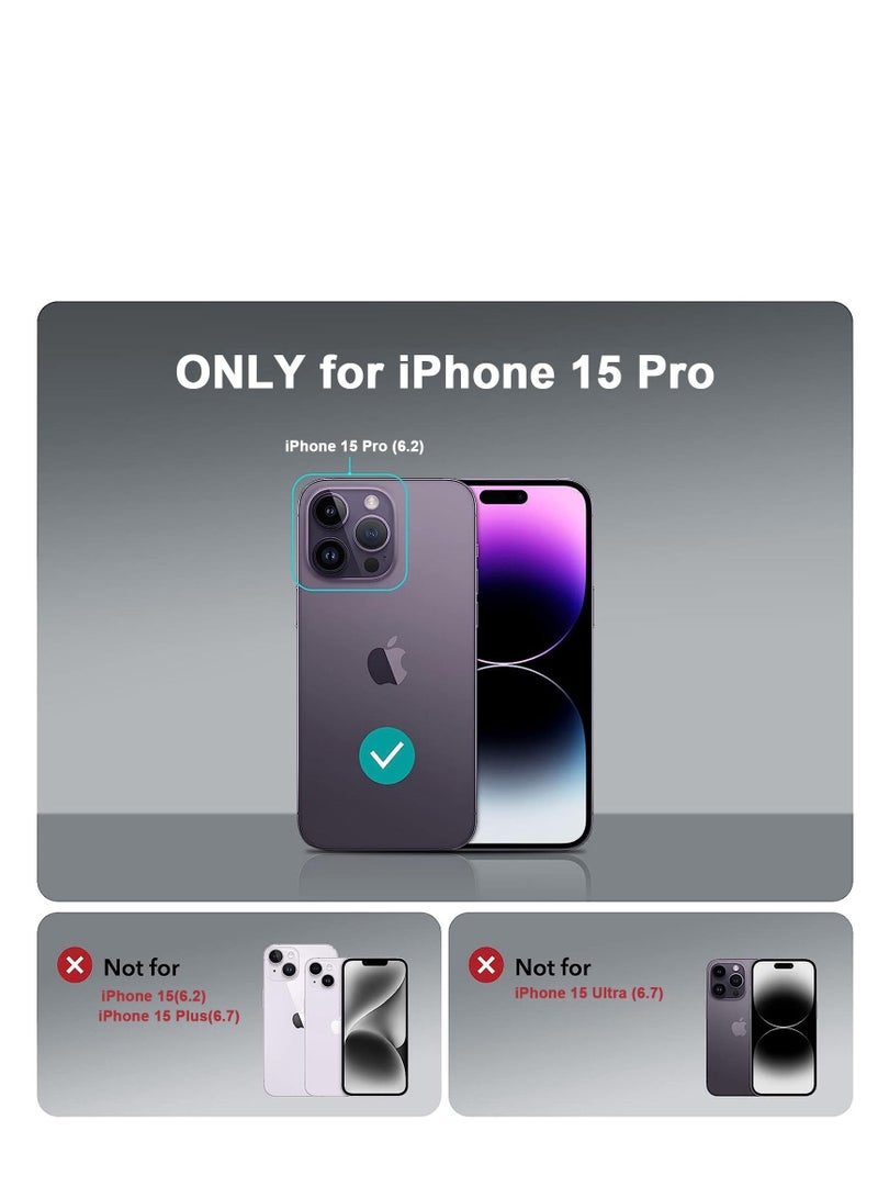 TLAXCA حافظة 4 في 1 لهاتف iPhone 15 Pro مع حامل حلقة الكاميرا 2 × واقي شاشة من الزجاج المقسى و1 × حبل للهاتف الخلوي العالمي مع غطاء هاتف مغناطيسي بحزام رقبة من النايلون قابل للتعديل - Image 2