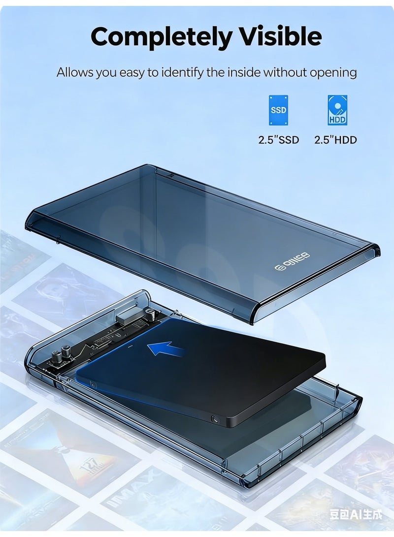 في كي إل 2.5-inch external hard drive enclosure, 6Gbps SATA to USB-C 3.1, compatible with 7/9.5mm SATA/HDD/SSD, tool-free installation, maximum capacity 6TB. - Image 2