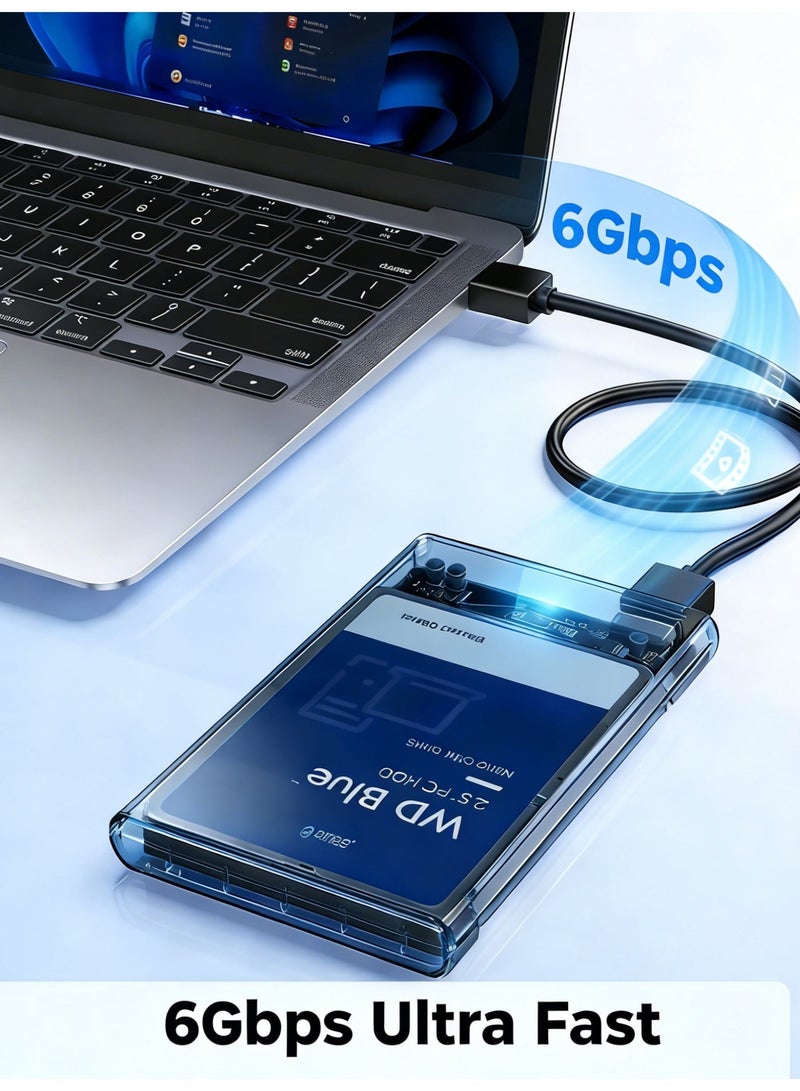 في كي إل 2.5-inch external hard drive enclosure, 6Gbps SATA to USB-C 3.1, compatible with 7/9.5mm SATA/HDD/SSD, tool-free installation, maximum capacity 6TB. - Image 4