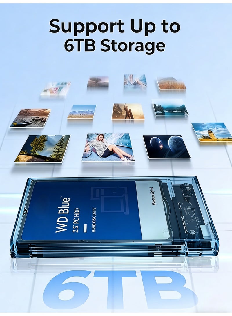 VKL 2.5-inch external hard drive enclosure, 6Gbps SATA to USB-C 3.1, compatible with 7/9.5mm SATA/HDD/SSD, tool-free installation, maximum capacity 6TB. - Image 5