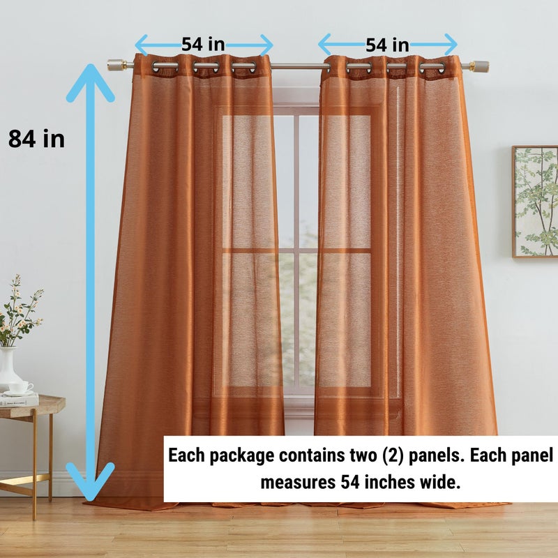 HLC.ME 2 Piece Thick Premium Semi Sheer Voile Window Curtain Grommet Panels for Bedroom & Living Room (54" W x 84" L, Rust Orange) - Image 2