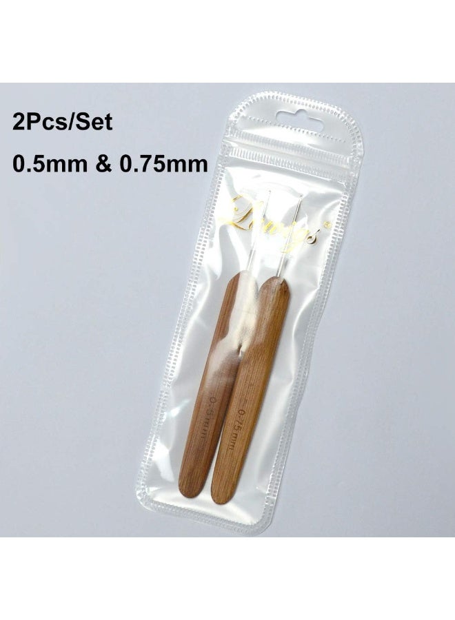 Luwigs Dreadlocks Crochet Hooks for Hair 2pcs/Set (0.5mm+0.75mm) Bamboo Handle Locs Crochet Needle Steel Crochet Hook Lock for Braid Craft - Image 5