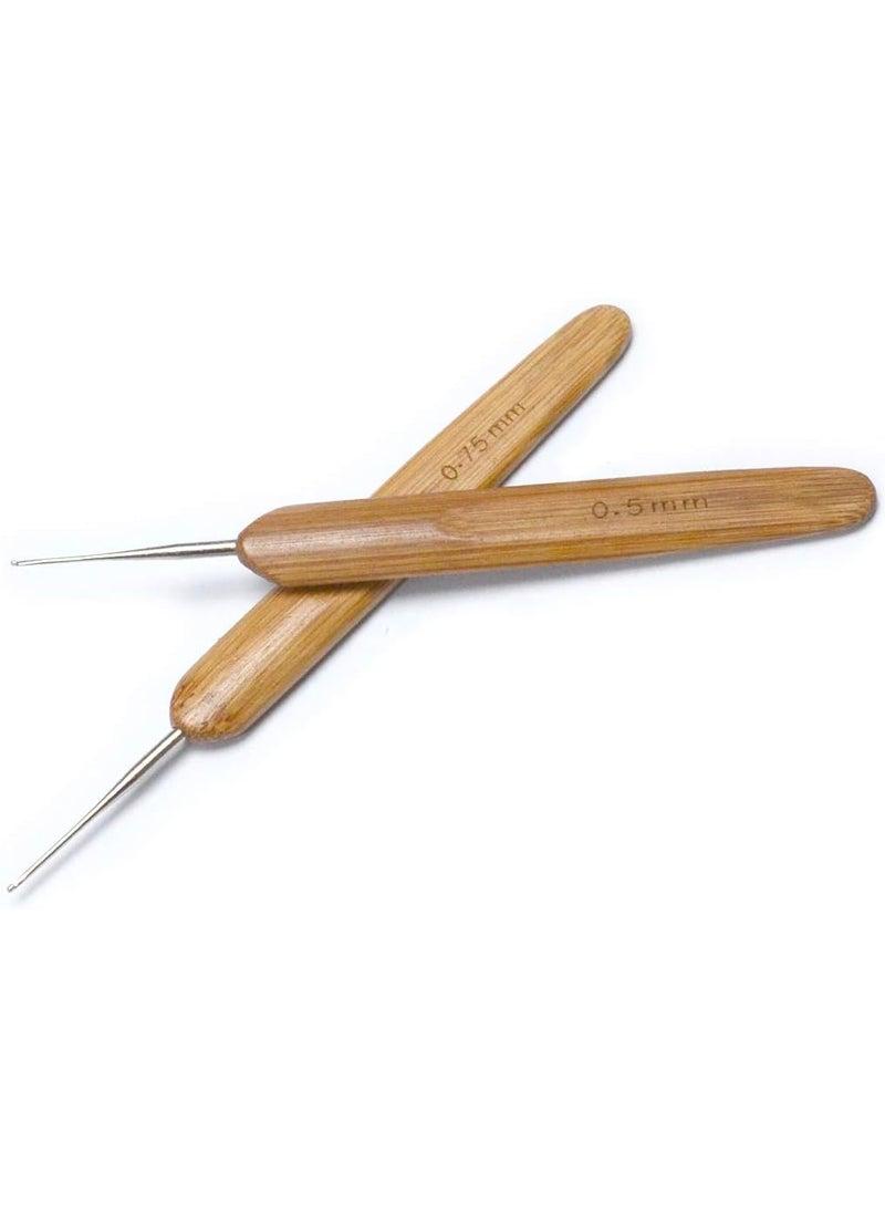 Luwigs Dreadlocks Crochet Hooks for Hair 2pcs/Set (0.5mm+0.75mm) Bamboo Handle Locs Crochet Needle Steel Crochet Hook Lock for Braid Craft - Image 1