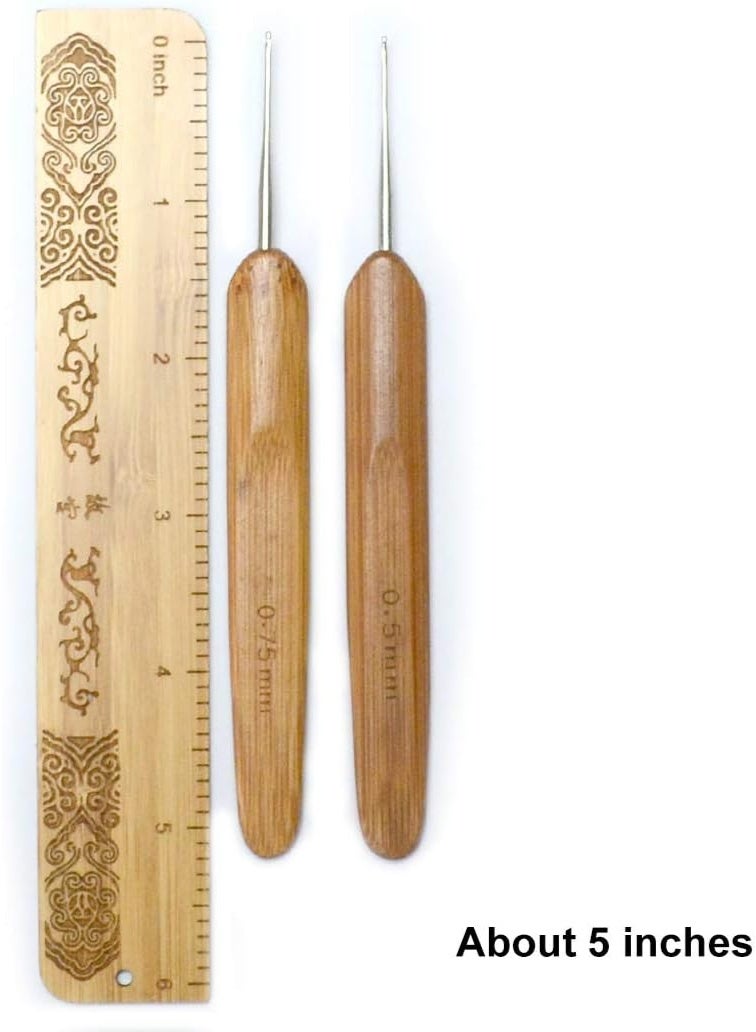 Luwigs Dreadlocks Crochet Hooks for Hair 2pcs/Set (0.5mm+0.75mm) Bamboo Handle Locs Crochet Needle Steel Crochet Hook Lock for Braid Craft - Image 2
