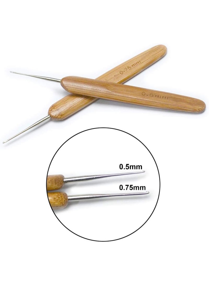 Luwigs Dreadlocks Crochet Hooks for Hair 2pcs/Set (0.5mm+0.75mm) Bamboo Handle Locs Crochet Needle Steel Crochet Hook Lock for Braid Craft - Image 3