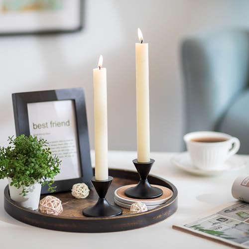 Hanobe DecorativeTray for Coffee Table Round Vintage Brown Wood Trays for Home Decor Farmhouse Circle Ottoman Plate for Kitchen Centerpiece Counter Display Living Room 12 - Image 3