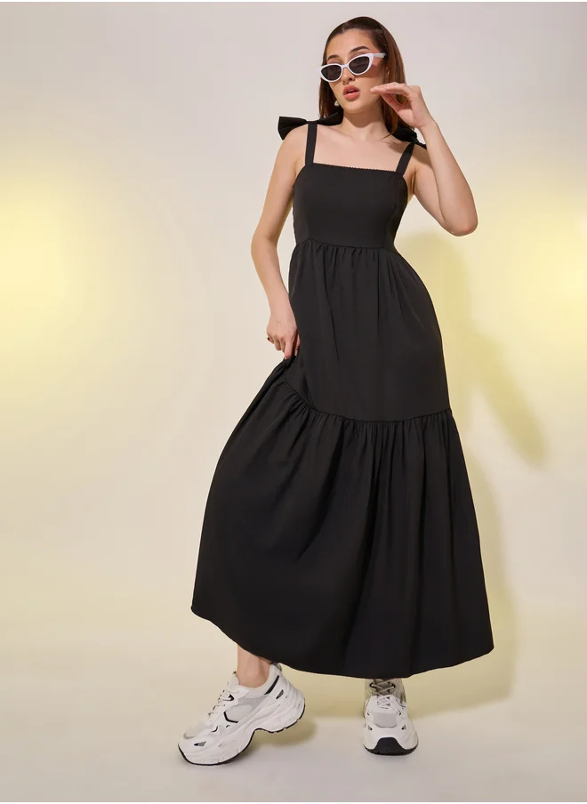 Styli Solid Strappy A-Line Midi Dress