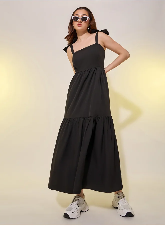 Styli Solid Strappy A-Line Midi Dress