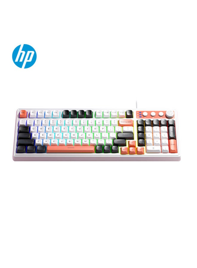 HP لوحة مفاتيح ميكانيكية Hp K110 باللون الأسود والأبيض والبرتقالي بتصميم ثلاثي الألوان 98 مفتاح سلكية USB للألعاب مع 26 مفتاح بدون تعارض - Image 3