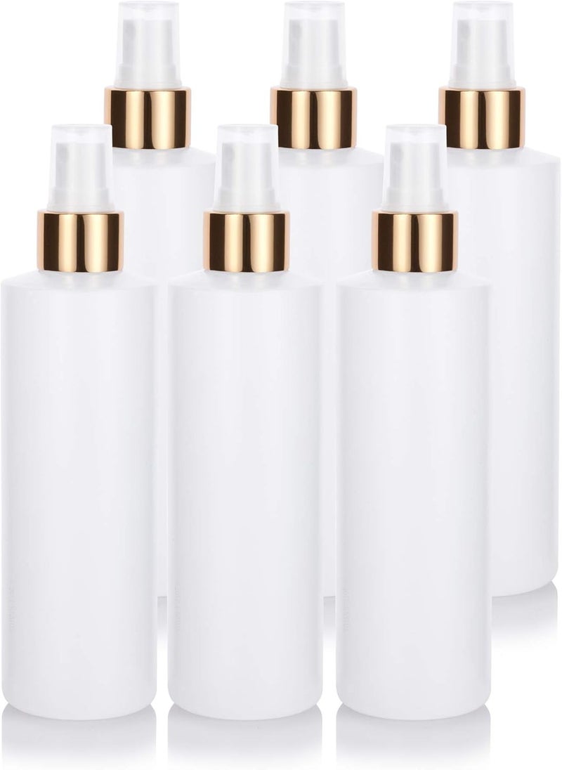 JUVITUS JUVITUS 8 oz Clear Natural Refillable Plastic Squeeze Bottle with Gold Metal Fine Mist Sprayer - (6 Pack) 
