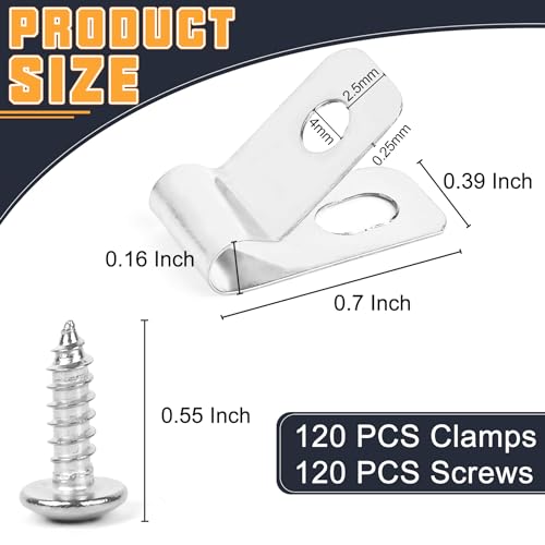 Tottist 120 Pcs Fence Wire Clamps Stainless Steel Fencing Mounting Clips With120 Pcs Stainless Steel Screws for 1216 Gauge Welded Wire to Wood Metal or Vinyl FenceX120 Kit - Image 3