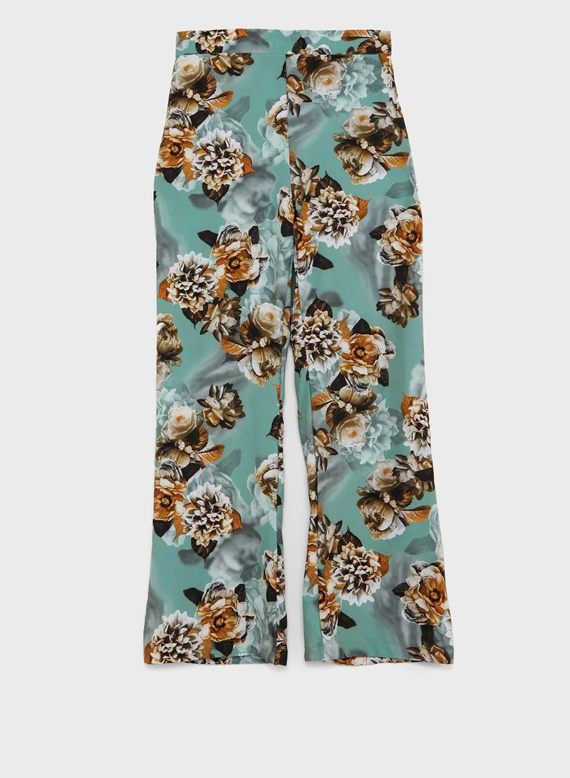 Hayas Closet Curve Floral Print Asymmetrical Hem Belted Set