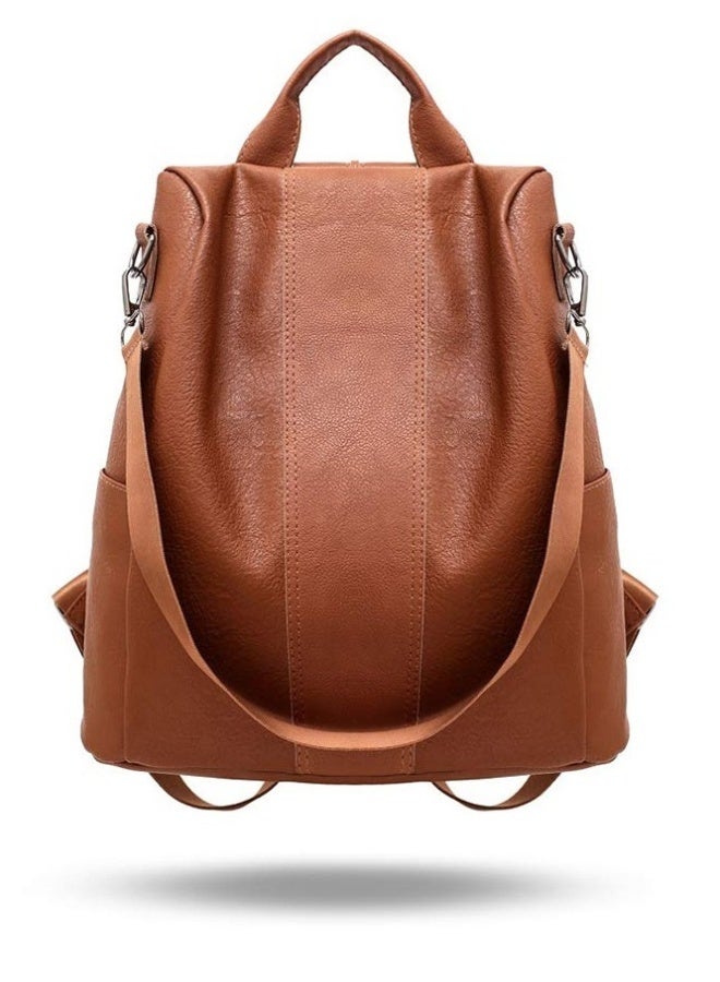 Women Backpack Handbag PU Leather Daypack Shoulder Bag Antitheft Ladies Rucksack Lightweight Waterproof School Bags for Women/Girls Travel Stylish and Functional Travel Companion Brown - Image 1