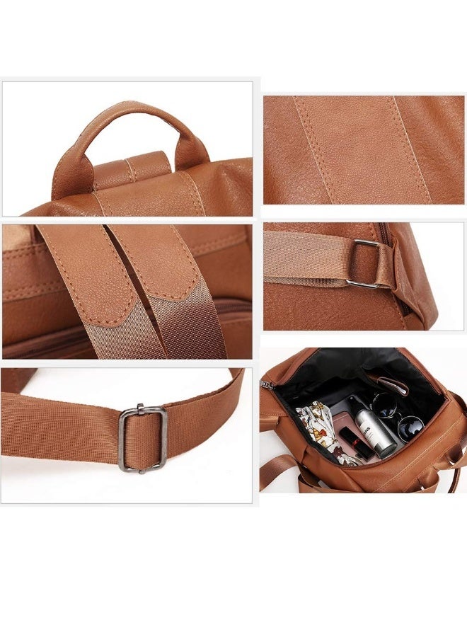 Women Backpack Handbag PU Leather Daypack Shoulder Bag Antitheft Ladies Rucksack Lightweight Waterproof School Bags for Women/Girls Travel Stylish and Functional Travel Companion Brown - Image 3