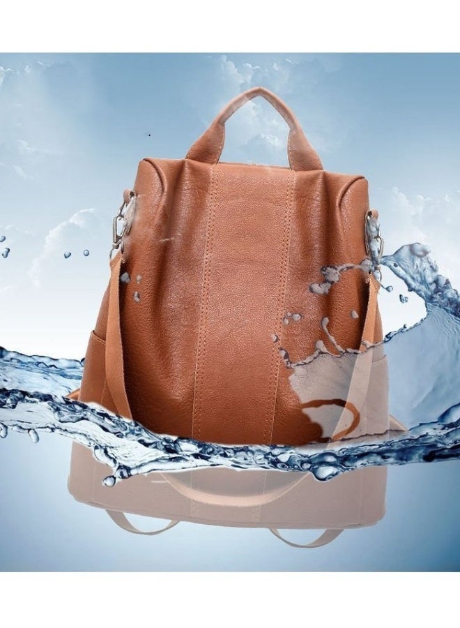 Women Backpack Handbag PU Leather Daypack Shoulder Bag Antitheft Ladies Rucksack Lightweight Waterproof School Bags for Women/Girls Travel Stylish and Functional Travel Companion Brown - Image 5