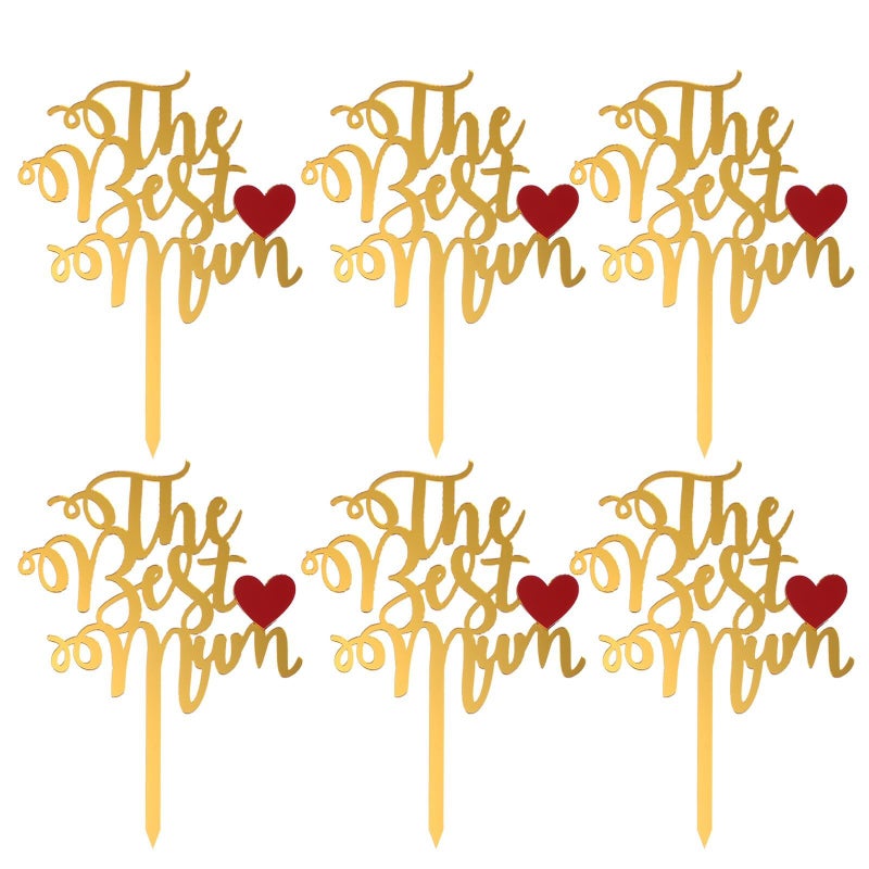 Acrylic Best Mom Cake Topper Double Layer Red Gold Inserts Mother Day Birthday Decor - Image 2