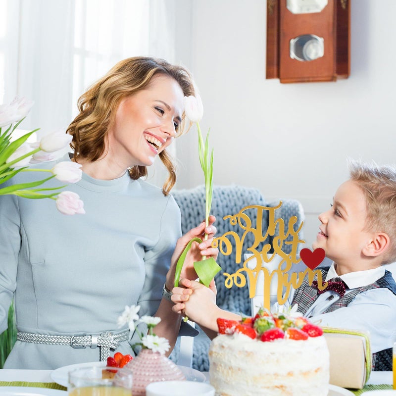 Acrylic Best Mom Cake Topper Double Layer Red Gold Inserts Mother Day Birthday Decor - Image 5
