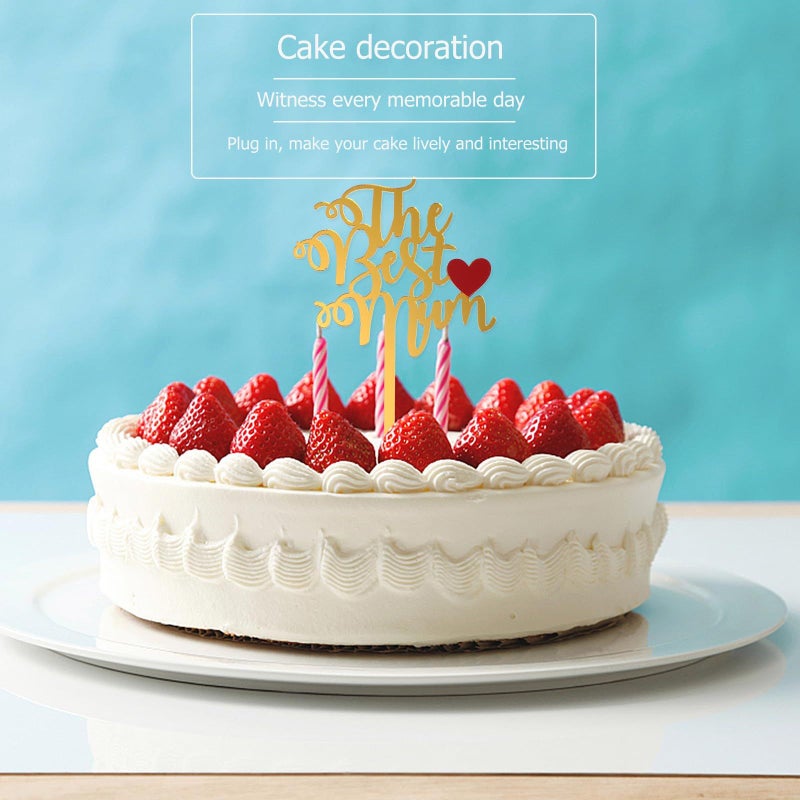 Acrylic Best Mom Cake Topper Double Layer Red Gold Inserts Mother Day Birthday Decor - Image 4