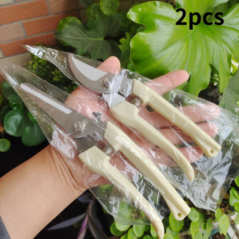 2 Piece Set Stainless Steel Gardening Pruning Shears White Ergonomic Handle - Image 1