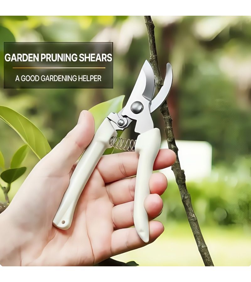 2 Piece Set Stainless Steel Gardening Pruning Shears White Ergonomic Handle - Image 4