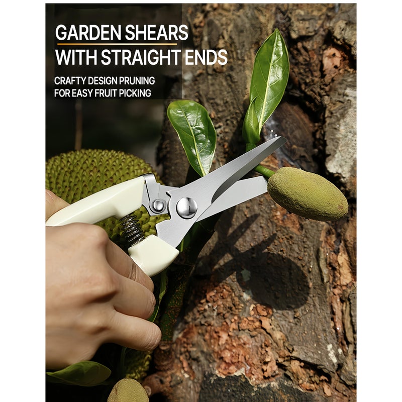 2 Piece Set Stainless Steel Gardening Pruning Shears White Ergonomic Handle - Image 5