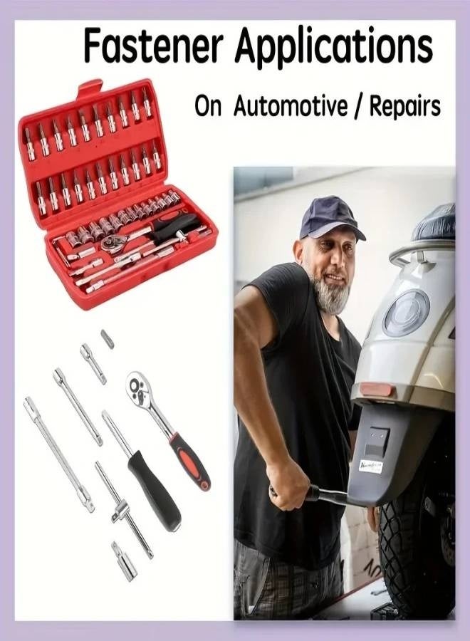 AROAQ Portable  46Pcs Multi-Purpose Tool Kit Set - Comprehensive Hand Tools Kit with Wrench Socket and Precision Screwdriver - Black - Image 3