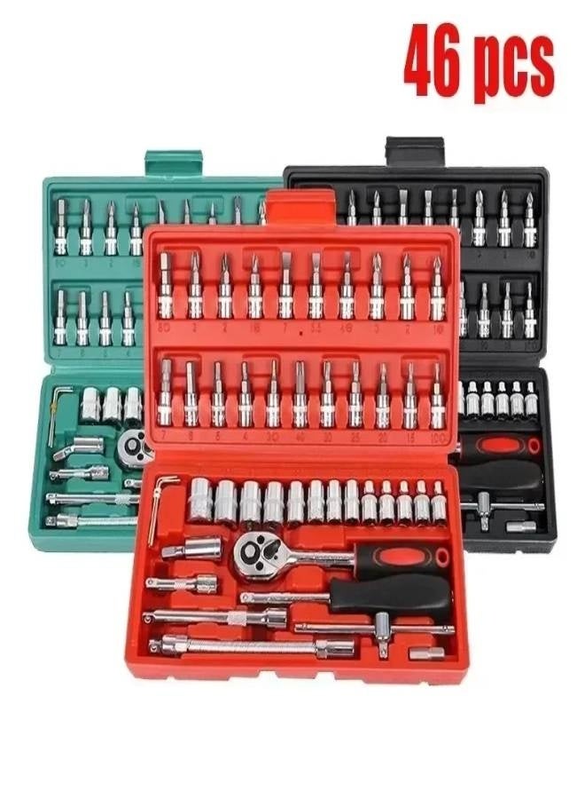 AROAQ Portable  46Pcs Multi-Purpose Tool Kit Set - Comprehensive Hand Tools Kit with Wrench Socket and Precision Screwdriver - Black - Image 2