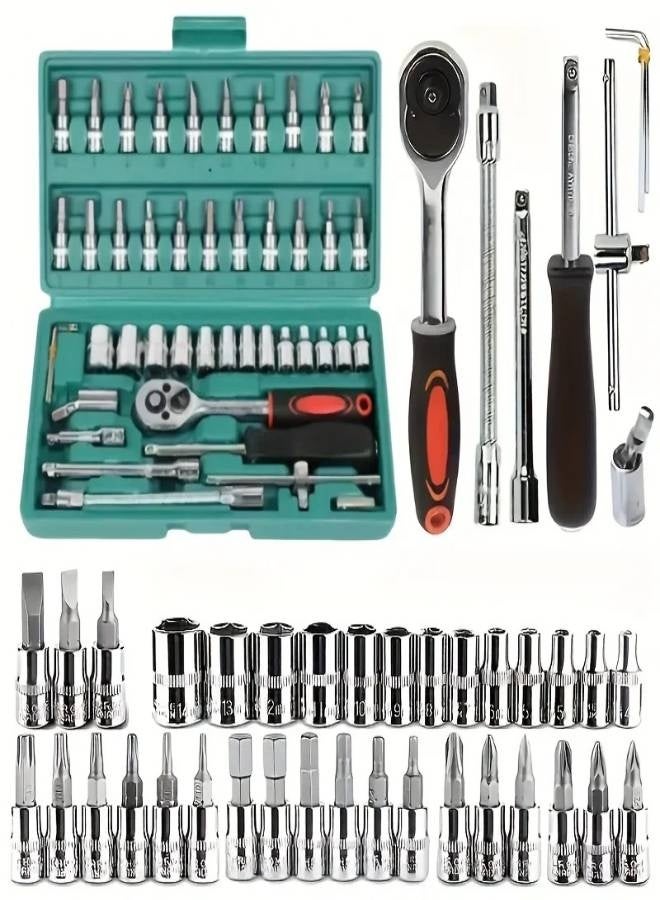 AROAQ Portable  46Pcs Multi-Purpose Tool Kit Set - Comprehensive Hand Tools Kit with Wrench Socket and Precision Screwdriver - Black - Image 4