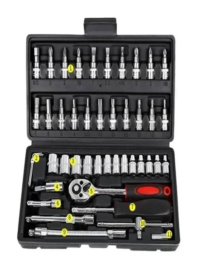AROAQ Portable  46Pcs Multi-Purpose Tool Kit Set - Comprehensive Hand Tools Kit with Wrench Socket and Precision Screwdriver - Black - Image 1