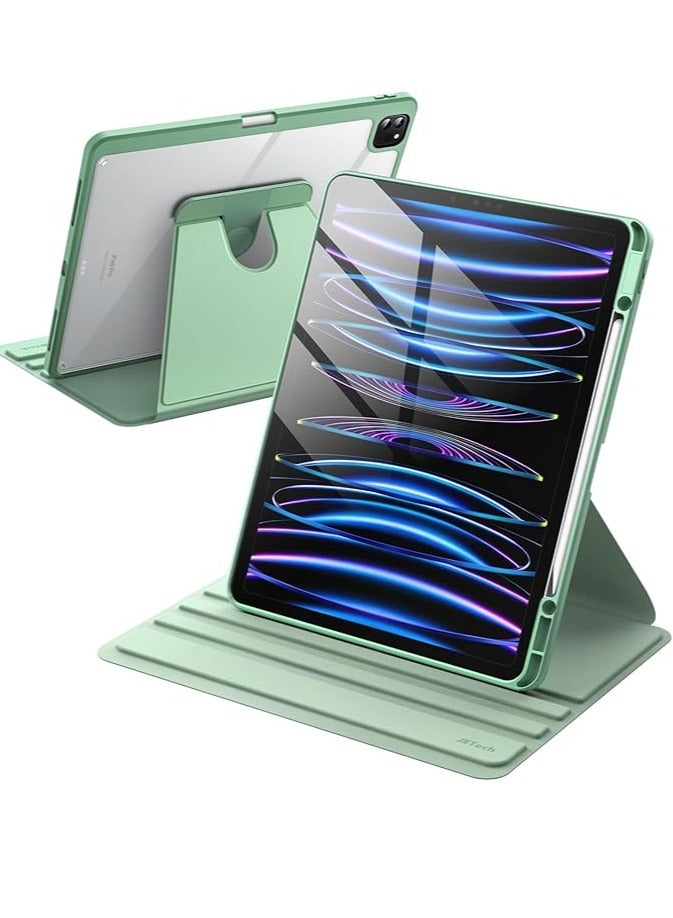 Case for iPad Pro 12.9-Inch (2022/2021/2020/2018)/ iPad air 13 inch M2 2024/iPad air 13 inch M3 2025 with Pencil Holder, 360 Degree Rotation Protective Standing Cover Clear Back, Auto Wake/Sleep