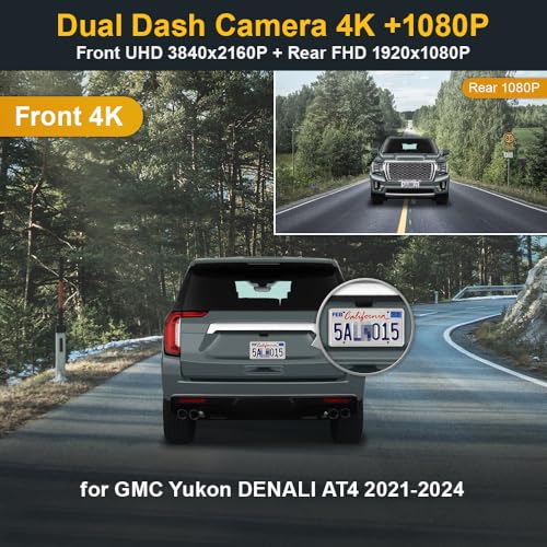 Fitcamx Front 4K+Rear 1080P Dash Cam for 2021-2024 GMC Yukon Denali AT4 XL SLE SLT (HD2-4925, with Auto-Dimming), OEM Style, Dual HD Video, Loop Recording, WiFi&APP, G-Sensor, Easy to Use, 128GB Card - Image 3