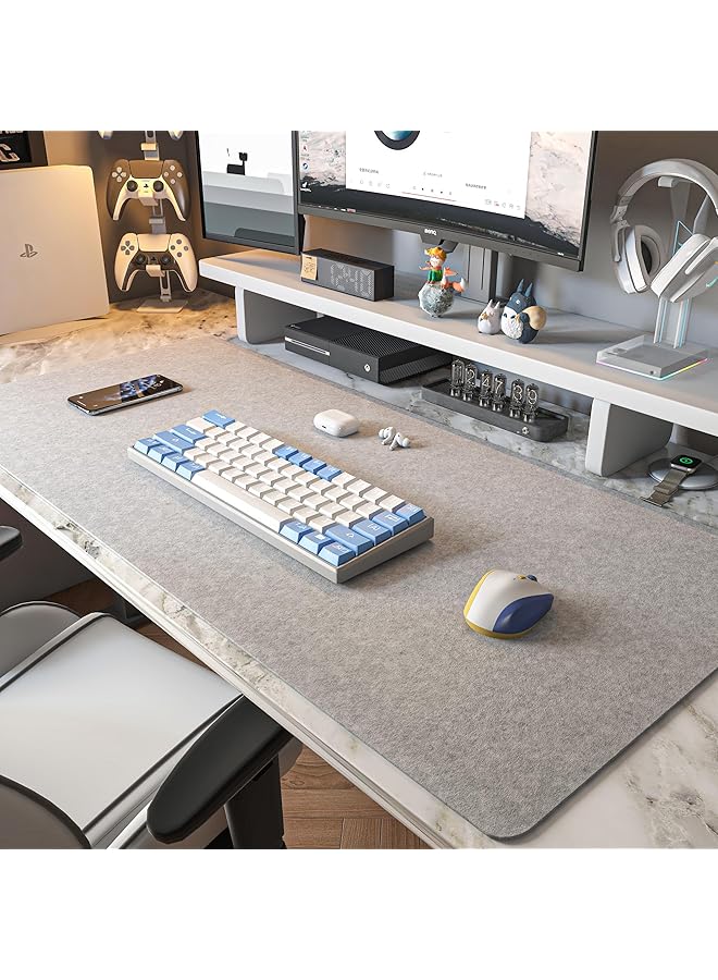 إيروريكس وسادة مكتب من اللباد غير قابلة للانزلاق مقاس 100 × 40 سم، وسادة ماوس كبيرة جدًا من اللباد باللون الرمادي الفاتح… - Image 1