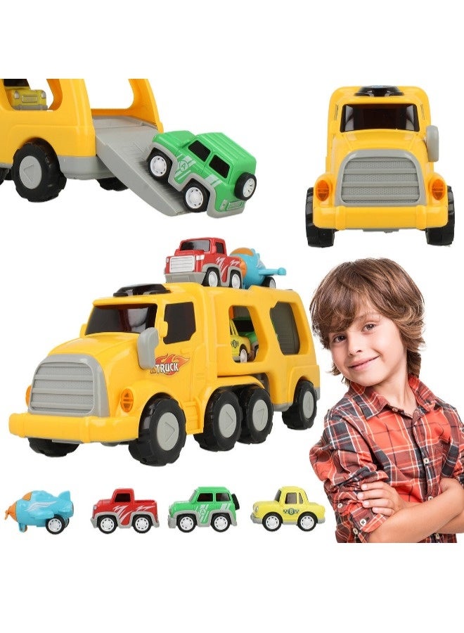 Car Truck Set Toys, Puzzle Engineering Vehicle, Double-decker Trailer with Light and Music, Push and Go Car Toy with4 Mini CarsEducational Toys for Boys Girls Toddlers Age, Gifts Toys for Kids Age 3+ - Image 5