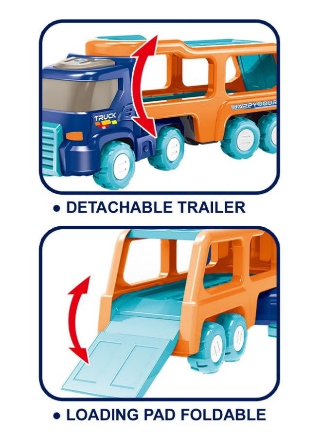 Car Truck Set Toys, Puzzle Engineering Vehicle, Double-decker Trailer with Light and Music, Push and Go Car Toy with4 Mini CarsEducational Toys for Boys Girls Toddlers Age, Gifts Toys for Kids Age 3+ - Image 2