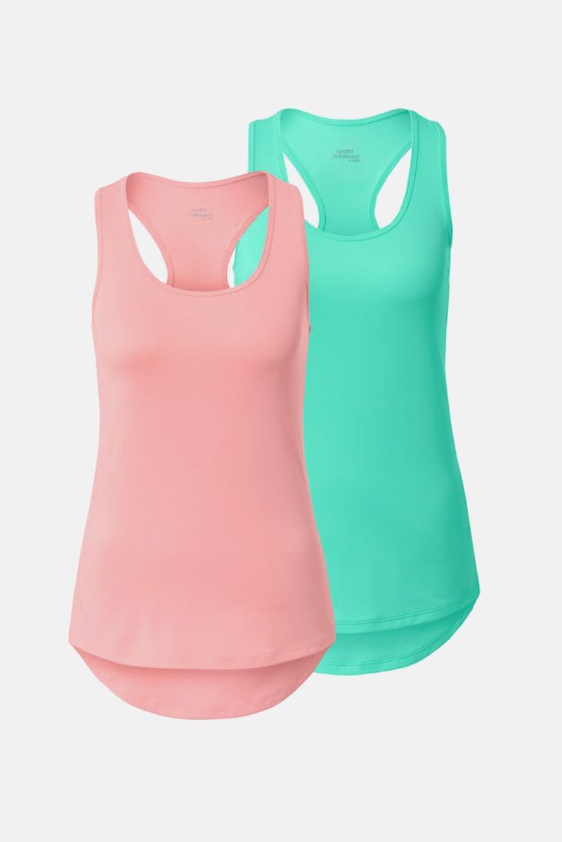 Tchibo بلوزة نسائية بأكمام بدون أكمام من قطعتين، عنق دائري، أخضر ووردي - Image 2