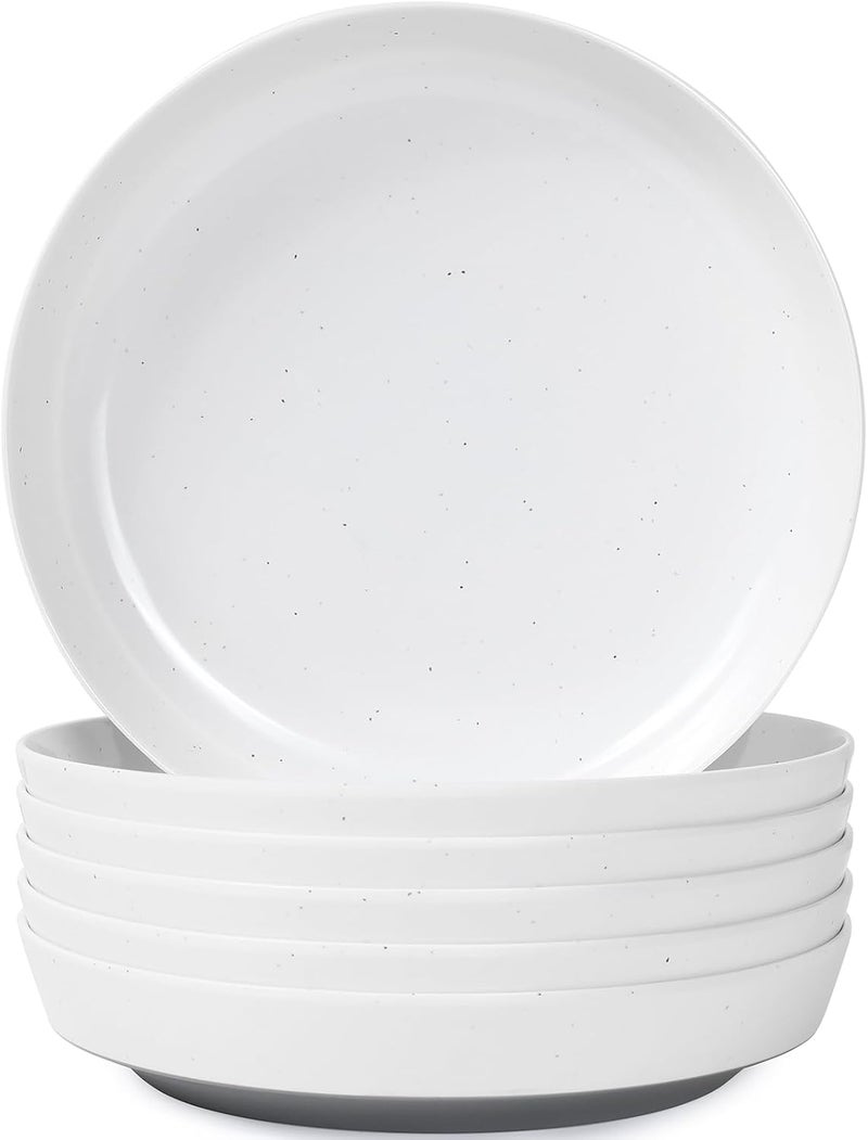 Webbylee 825 Melamine Pasta Bowls Set of 628oz Melamine Large Salad BowsDurable Serving Bowls for Cereal Fruit SoupDeep Enough for Kitchen and Dining WhiteGrey - Image 1