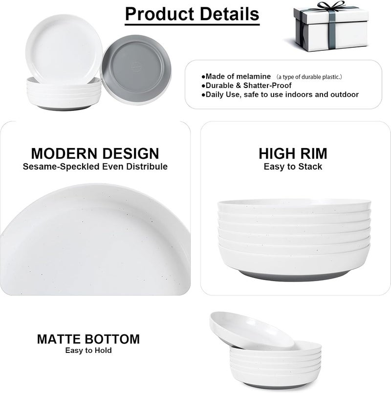 Webbylee 825 Melamine Pasta Bowls Set of 628oz Melamine Large Salad BowsDurable Serving Bowls for Cereal Fruit SoupDeep Enough for Kitchen and Dining WhiteGrey - Image 3