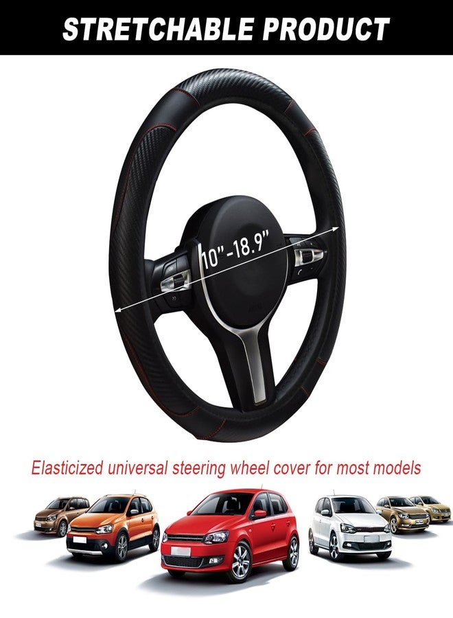 DXNQ Car Steering Wheel Cover, 15 Inch Carbon Fiber Leather Stitching Color Steering Wheel Protector, Anti-Slip Elastic Breathable Steering Wheel Cover Stylish Decor for Most Cars (Black) - Image 2
